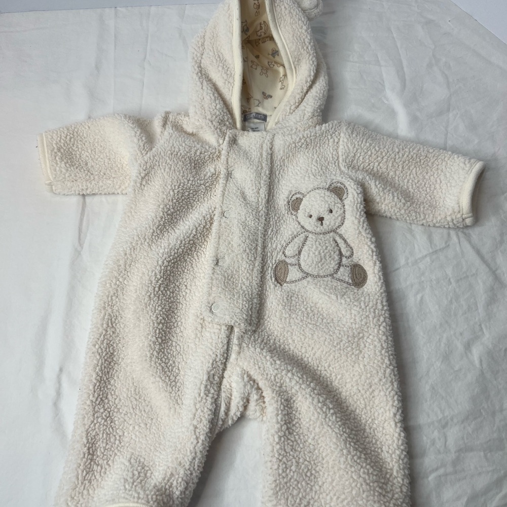 Carter’s 3M Sherpa Fleece Bear - Ivory Hooded Baby Outfit - Teddy Appliqué